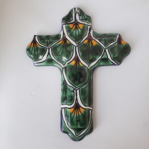 Talavera Hand Painted Mexican Cross Terra Cotta Ceramic Wall Plaque